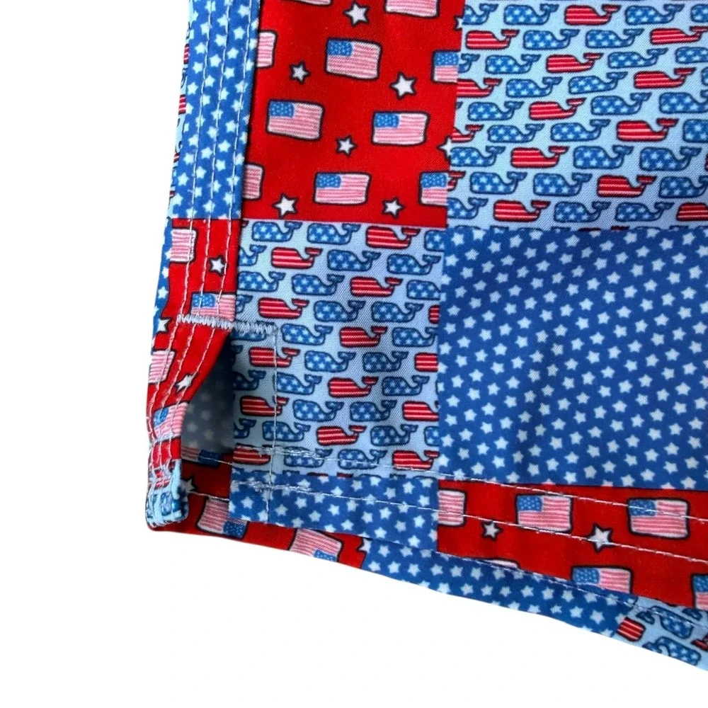 Vineyard Vines Boys S Patriotic Patchwork Swim Trunks Whale Flag Flawed 6